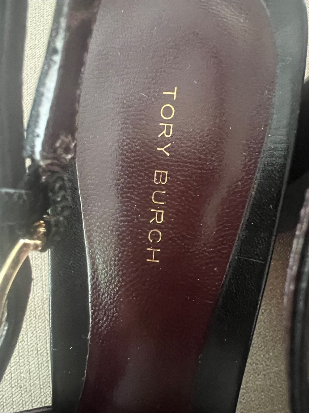 Tory Burch Black Leather Slingback Pumps with Gold Logo Plate - Picture 3 of 7